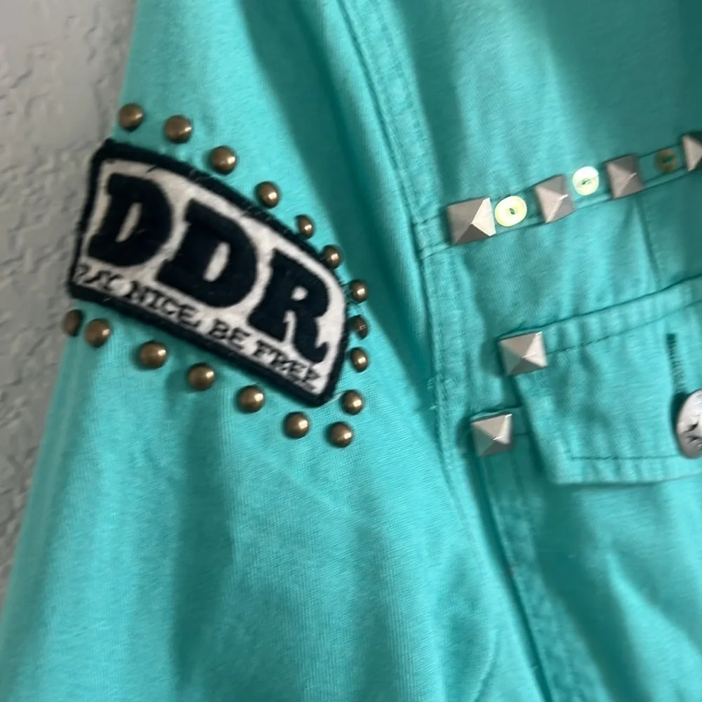 Double D Ranch Embroidered Studded Turquoise Jacket Blazer Western. Size XS